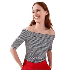NWT LOFT Black & White Striped Elbow Sleeve Off Shoulder Tee - SIZE XS
